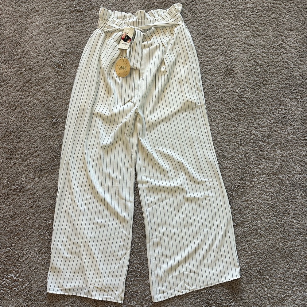 LARA Cream and Black Striped Wide Leg Pants
